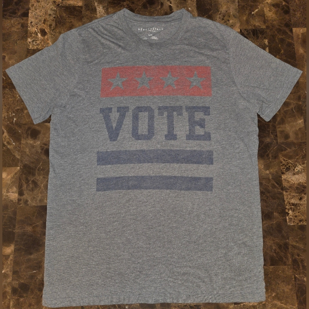 Aeropostale Gray Vote Graphic Tee with Red and Blue Stars